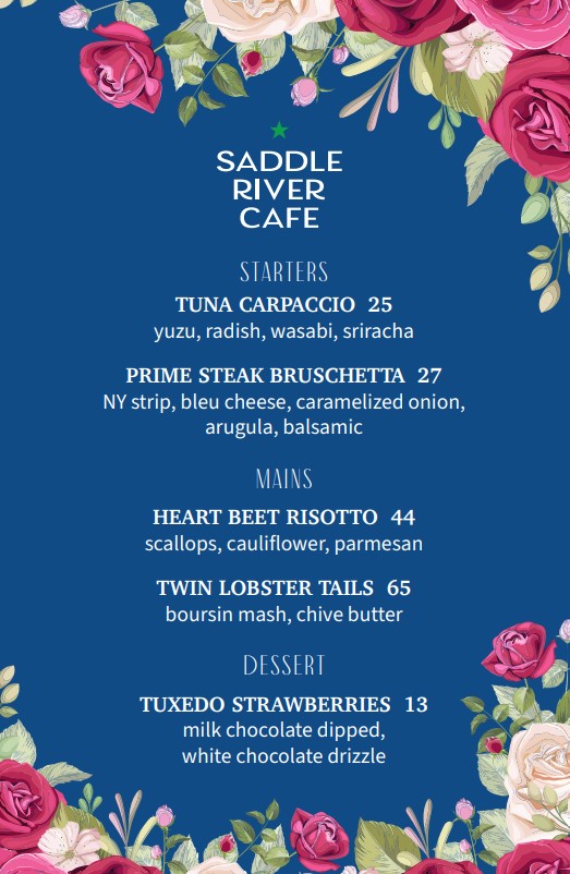 Valentine's Day Menu 2025 Saddle River Cafe NJ